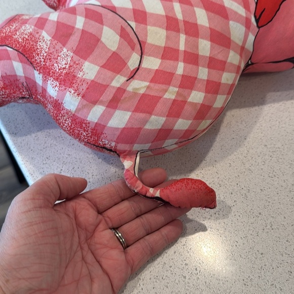 Rare Vintage handmade elephant pillow Gingham Pink Plaid with hat - Picture 3 of 9